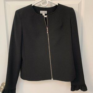 Tahari Black Zip Front Ruffle Sleeve Jacket (Size 4)
